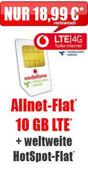 Allnet-Flat + 10 GB LTE 18,99 Aktion mit Vodafone green LTE 10 GB Vertrag! bestellen