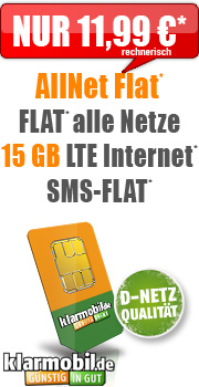 Klarmobil AllNet Flat 15 GB LTE 11,99 mit Vodafone Klarmobil AllNet Flat 15 GB 14.99 Aktion Vertrag! bestellen